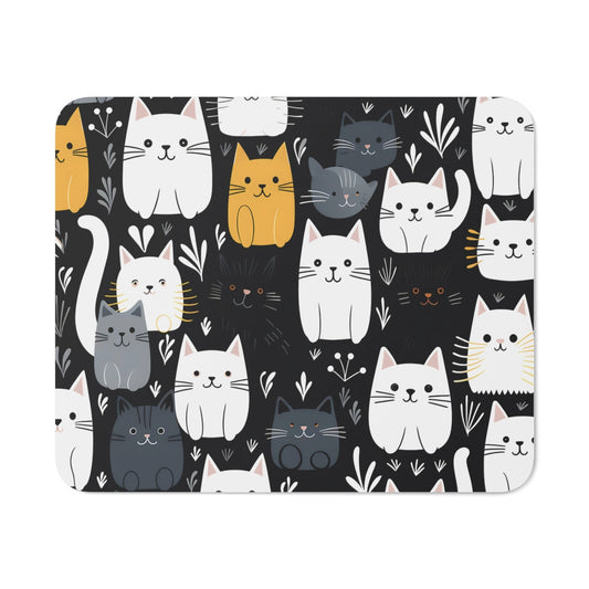Tapis de Souris Chats Mignons Minimalistes Motif Coloré sur Fond Noir Accessoire Design Kawaii pour Bureau, Gamer, Cadeau