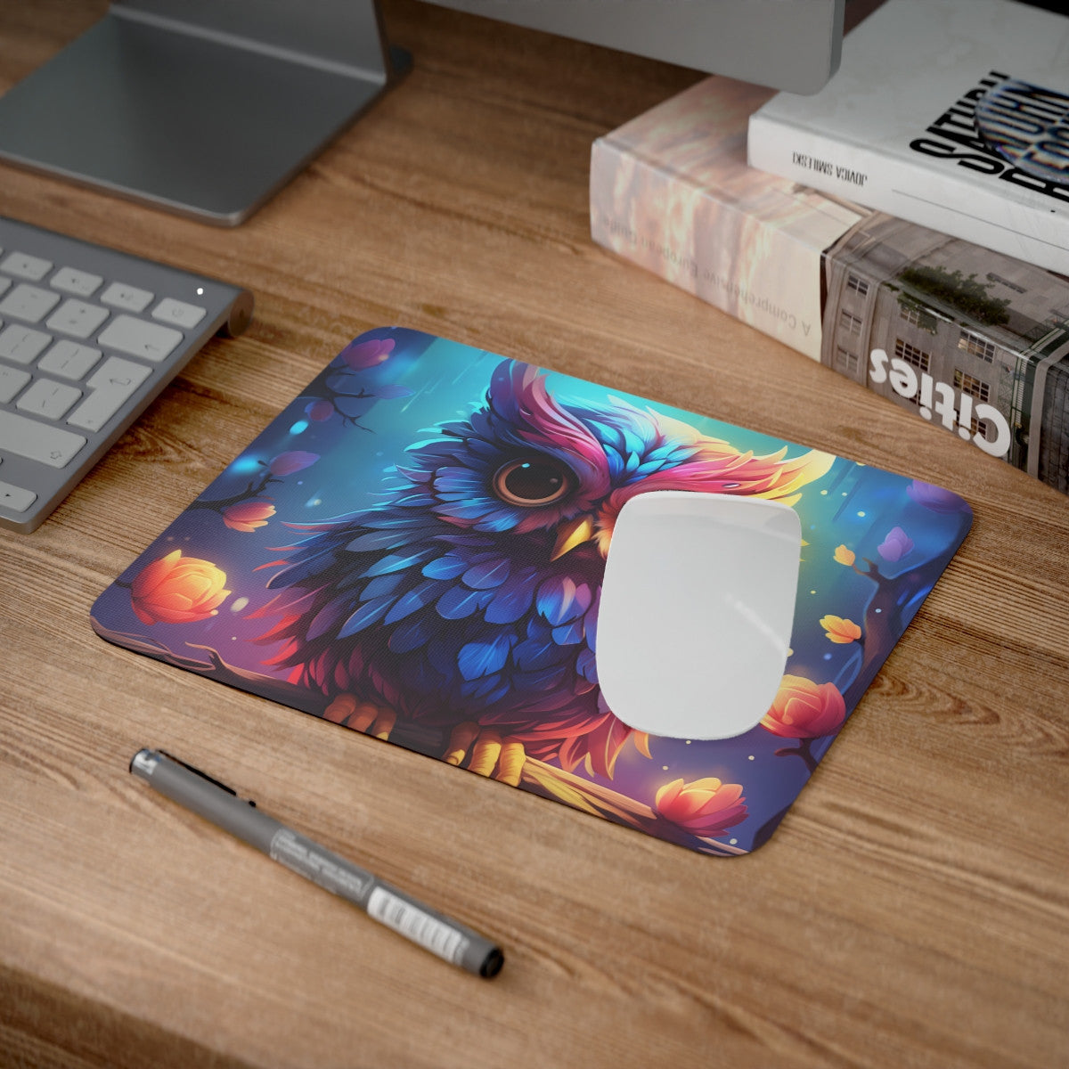 Tapis de Souris Chouette Magique Multicolore Hibou Féerique aux Yeux Géants