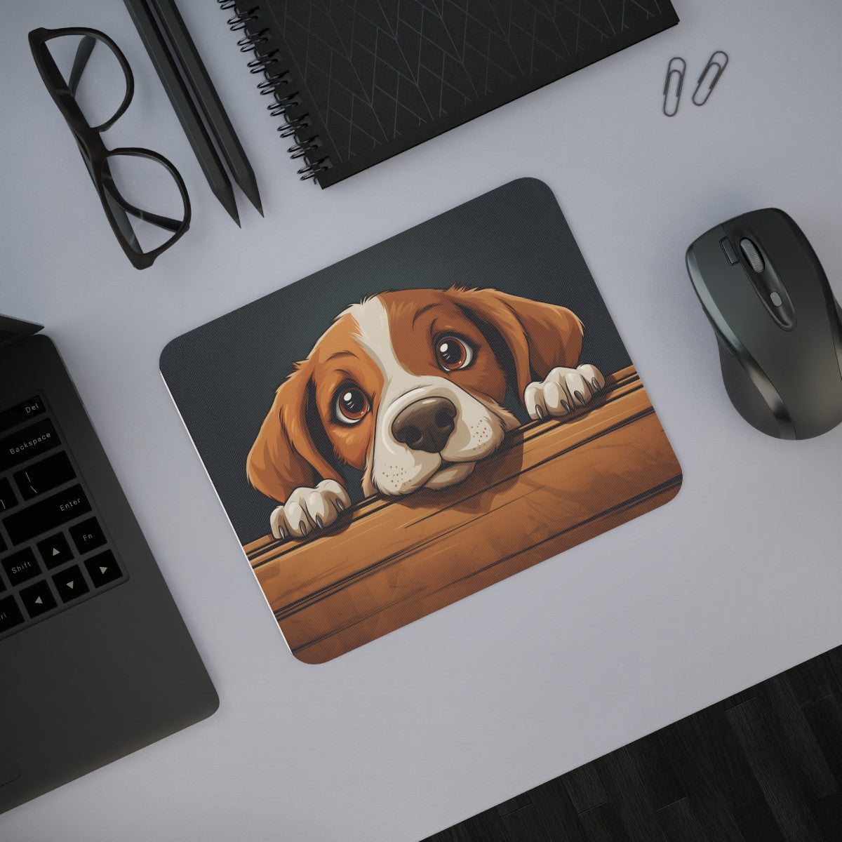 Tapis de Souris Chiot Mignon Beagle Dessin Style Cartoon avec Regard Attendrissant Tapis Gamer, Bureau ou Cadeau Adorable
