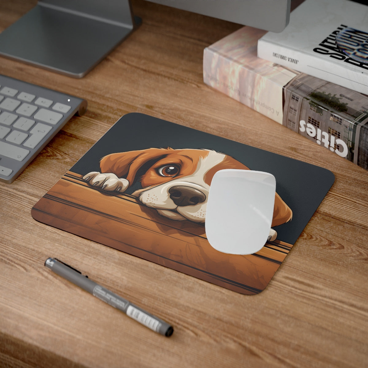 Tapis de Souris Chiot Mignon Beagle Dessin Style Cartoon avec Regard Attendrissant Tapis Gamer, Bureau ou Cadeau Adorable