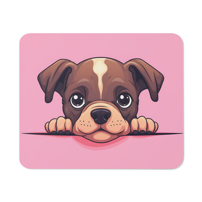 Tapis de Souris Chiot Mignon – Dessin Cartoon de Petit Chien Brun sur Fond Rose Accessoire Bureau Kawaii, Gamer ou Cadeau