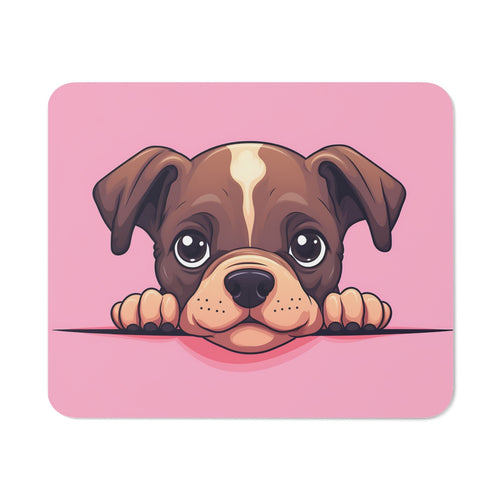 Tapis de Souris Chiot Mignon – Dessin Cartoon de Petit Chien Brun sur Fond Rose Accessoire Bureau Kawaii, Gamer ou Cadeau