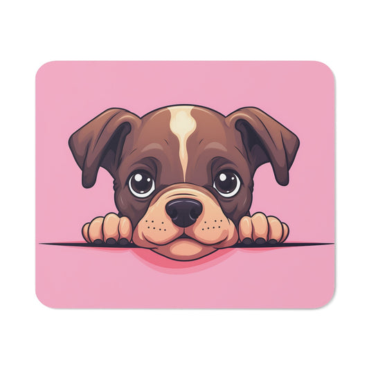 Tapis de Souris Chiot Mignon – Dessin Cartoon de Petit Chien Brun sur Fond Rose Accessoire Bureau Kawaii, Gamer ou Cadeau