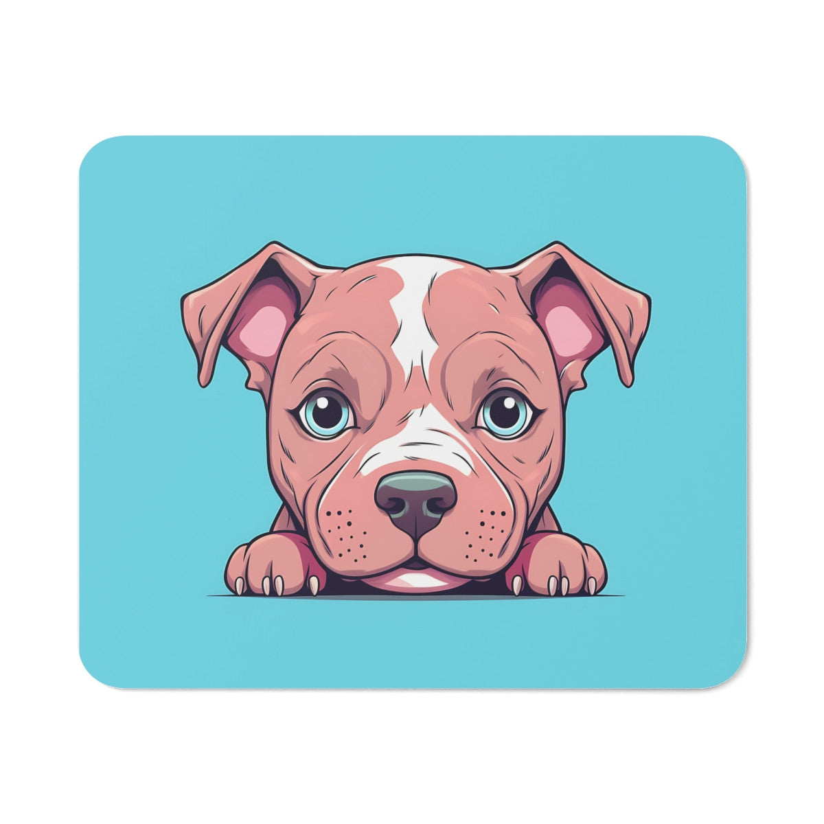 Tapis de Souris Chiot Mignon Bébé Chien Regard Touchant sur Fond Bleu Pastel Accessoire Bureau Kawaii, Gamer ou Cadeau