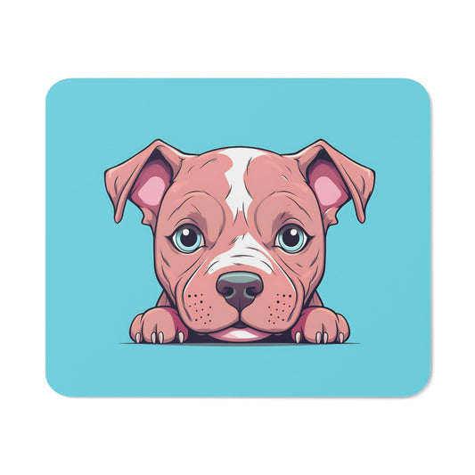 Tapis de Souris Chiot Mignon Bébé Chien Regard Touchant sur Fond Bleu Pastel Accessoire Bureau Kawaii, Gamer ou Cadeau