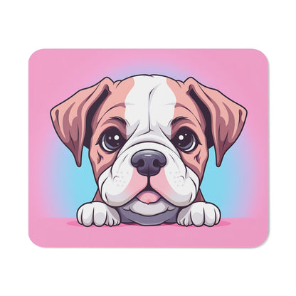 Tapis de Souris Chiot Mignon Illustration Cartoon de Bébé Chien Style Fond Rose et Bleu Pastel – Pour Bureau, Gaming ou Cadeau