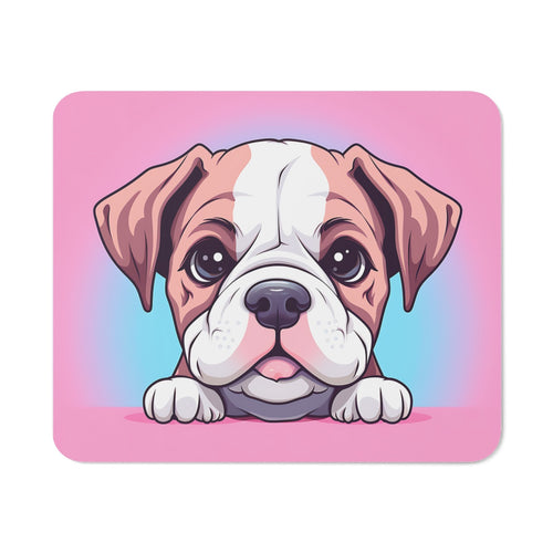 Tapis de Souris Chiot Mignon Illustration Cartoon de Bébé Chien Style Fond Rose et Bleu Pastel – Pour Bureau, Gaming ou Cadeau