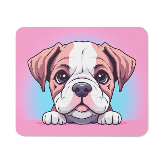 Tapis de Souris Chiot Mignon Illustration Cartoon de Bébé Chien Style Fond Rose et Bleu Pastel – Pour Bureau, Gaming ou Cadeau