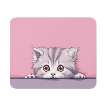 Tapis de Souris Chaton Mignon Bébé Chat Gris aux Yeux Doux sur Fond Rose Accessoire  pour Bureau, Gaming ou Cadeau