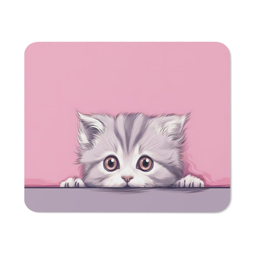 Tapis de Souris Chaton Mignon Bébé Chat Gris aux Yeux Doux sur Fond Rose Accessoire  pour Bureau, Gaming ou Cadeau