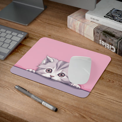Tapis de Souris Chaton Mignon Bébé Chat Gris aux Yeux Doux sur Fond Rose Accessoire  pour Bureau, Gaming ou Cadeau