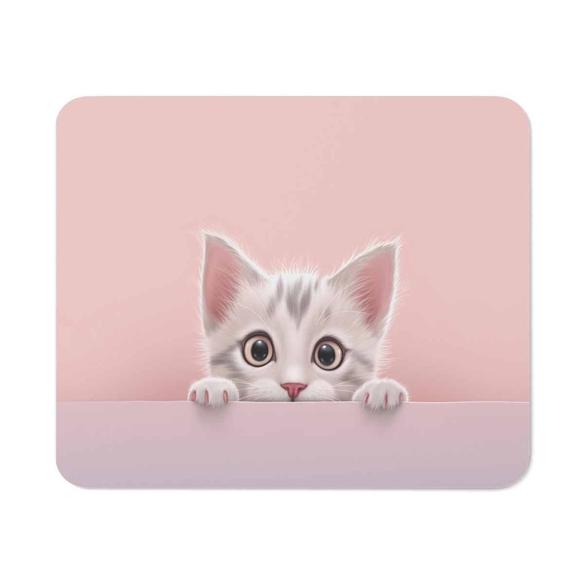 Tapis de Souris Chaton Mignon Yeux Ronds Bébé Chat Adorable sur Fond Rose Pastel
