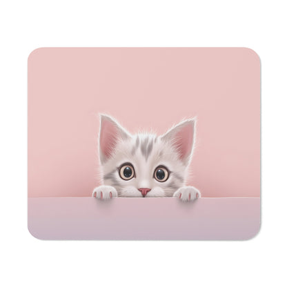 Tapis de Souris Chaton Mignon Yeux Ronds Bébé Chat Adorable sur Fond Rose Pastel