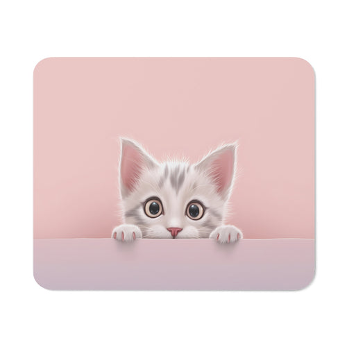 Tapis de Souris Chaton Mignon Yeux Ronds Bébé Chat Adorable sur Fond Rose Pastel