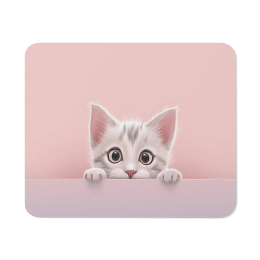 Tapis de Souris Chaton Mignon Yeux Ronds Bébé Chat Adorable sur Fond Rose Pastel