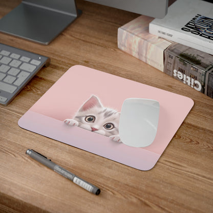 Tapis de Souris Chaton Mignon Yeux Ronds Bébé Chat Adorable sur Fond Rose Pastel