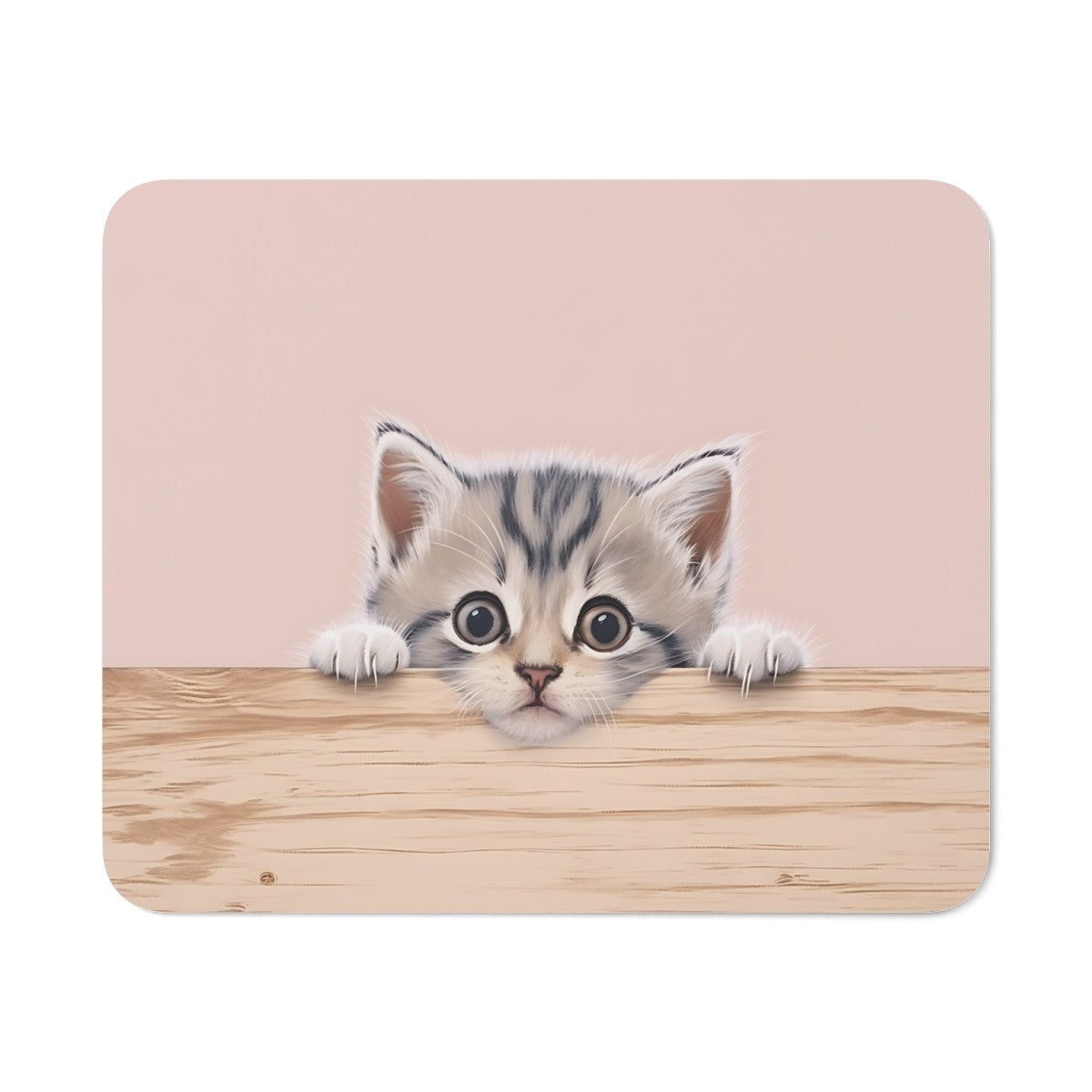 Tapis de Souris Chaton Curieux  Bébé Chat Adorable Espionnant par-dessus une Planche