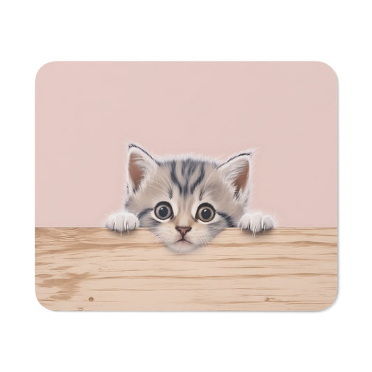 Tapis de Souris Chaton Curieux  Bébé Chat Adorable Espionnant par-dessus une Planche