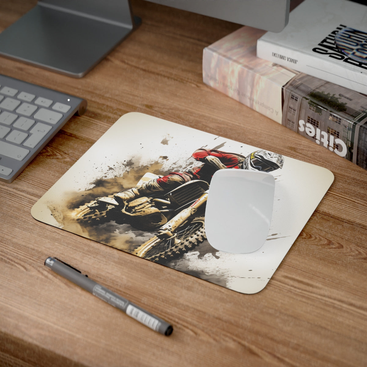 Tapis de Souris Motocross Extrême Pilote en Action sur Moto Cross Design Sportif Dynamique