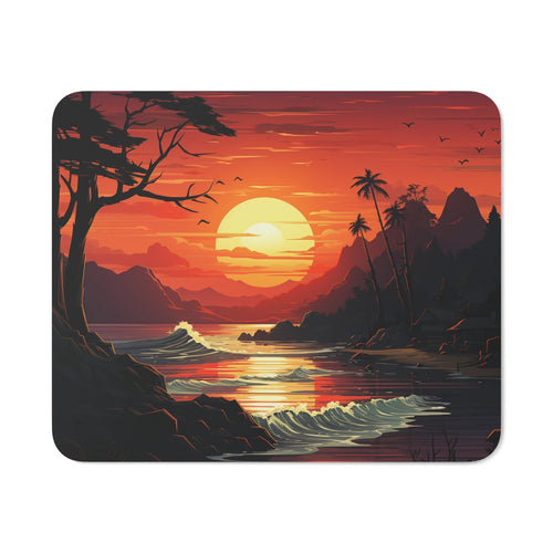 Tapis de Souris Coucher de Soleil Tropical – Plage Exotique avec Palmiers et Vagues