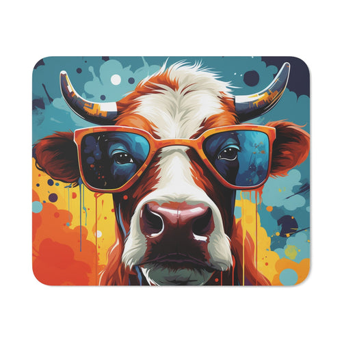 Tapis de Souris Vache Funky avec Lunettes Illustration Colorée Pop Art Accessoire Bureau ou Gaming Fun et Original