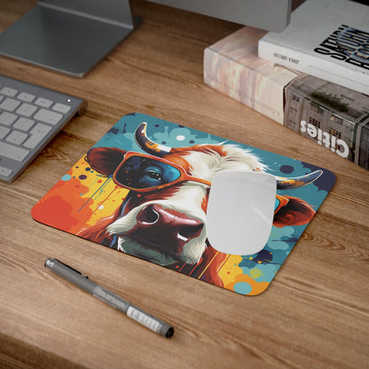 Tapis de Souris Vache Funky avec Lunettes Illustration Colorée Pop Art Accessoire Bureau ou Gaming Fun et Original