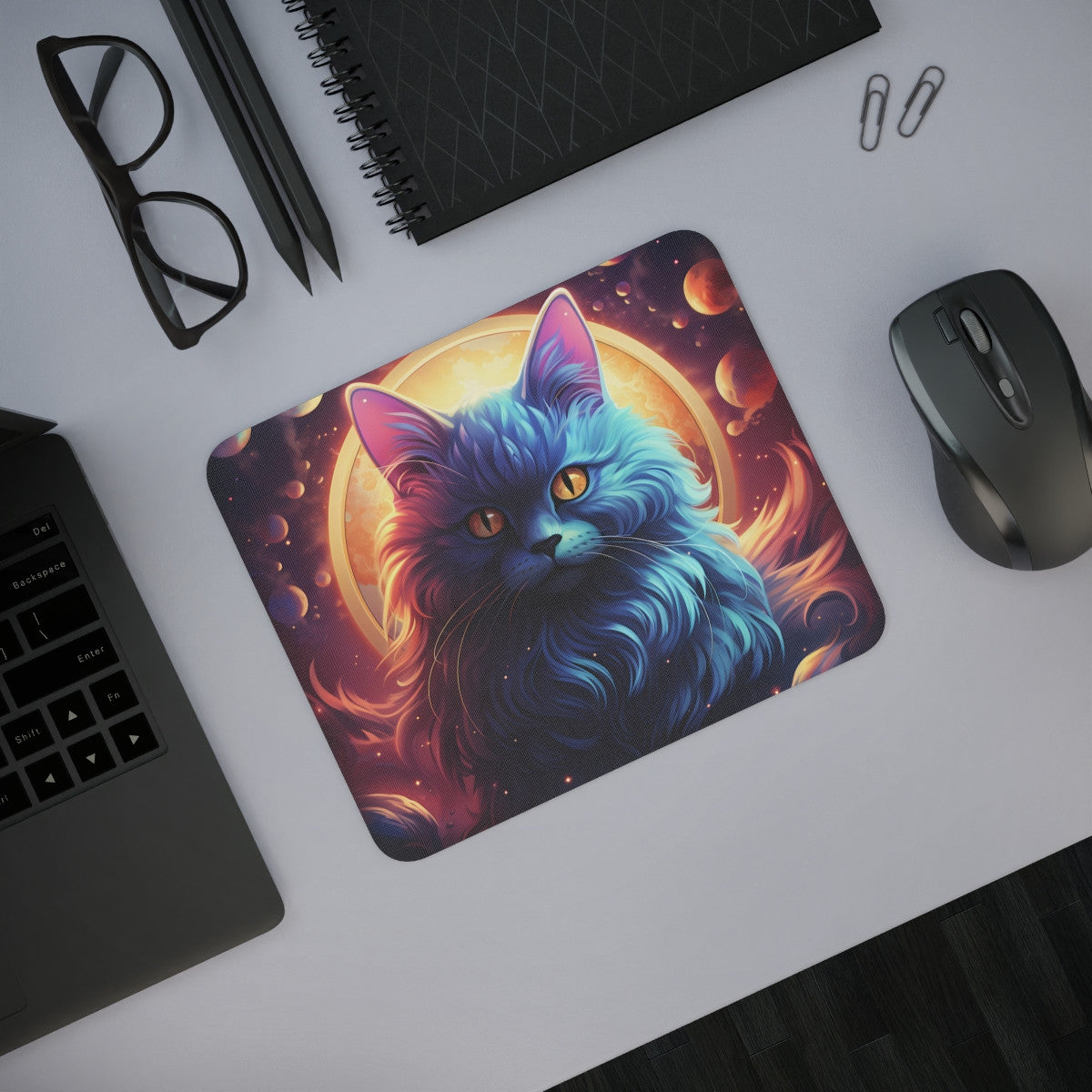 Tapis de Souris Chat Galactique – Illustration Féline Cosmique & Magique