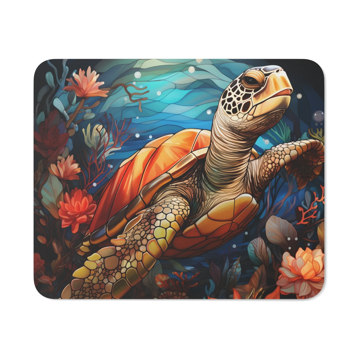 Tapis de Souris Tortue de Mer Design Océan Artistique & Corail Accessoire Bureau ou Gaming