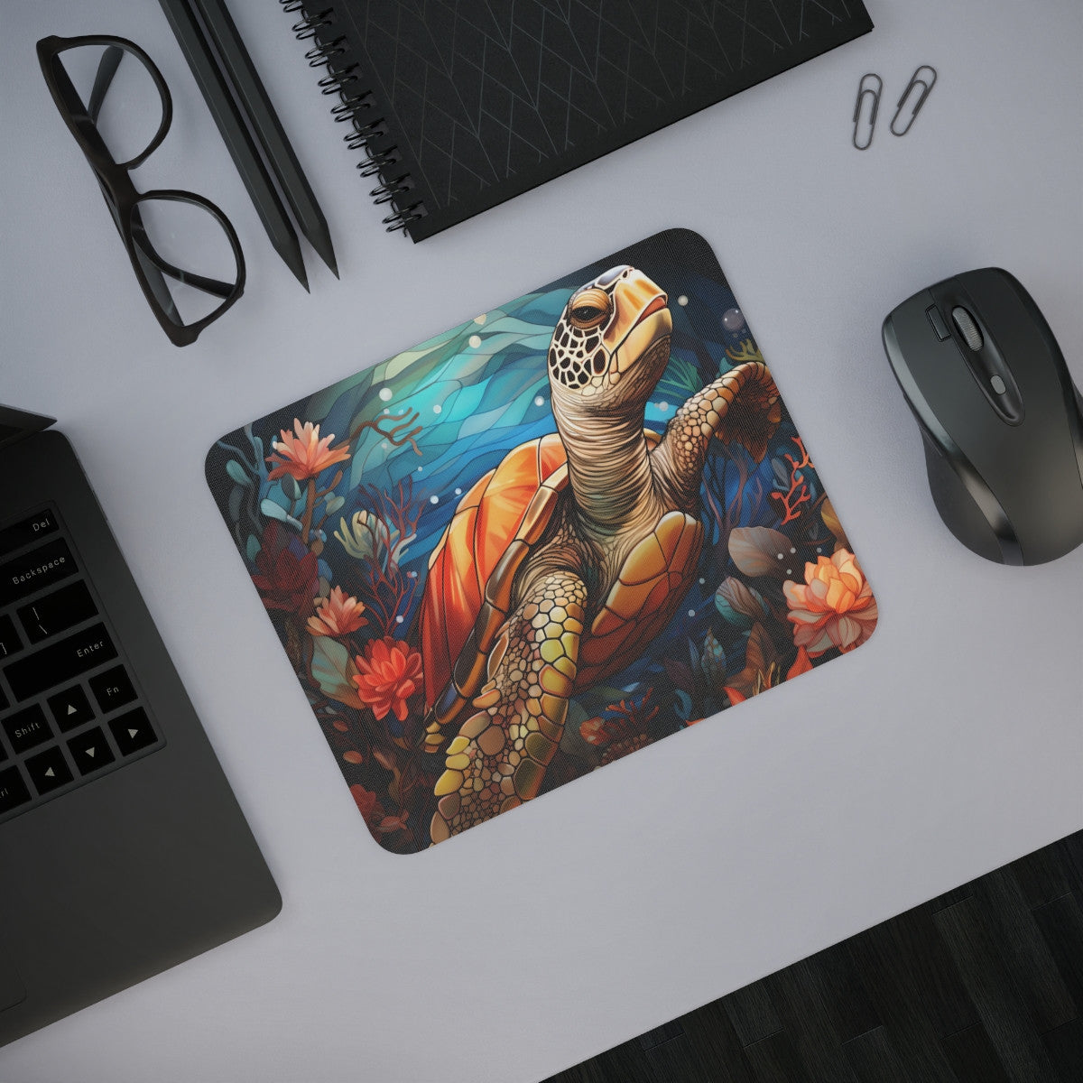Tapis de Souris Tortue de Mer Design Océan Artistique & Corail Accessoire Bureau ou Gaming