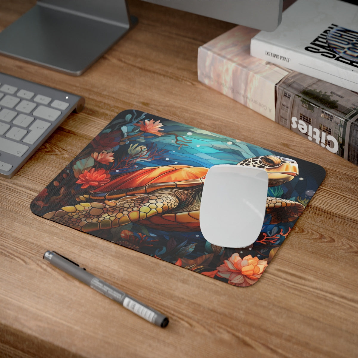 Tapis de Souris Tortue de Mer Design Océan Artistique & Corail Accessoire Bureau ou Gaming