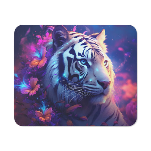 Tapis de Souris Tigre Blanc Féérique  Art Fantastique avec Papillons & Fleurs Magiques