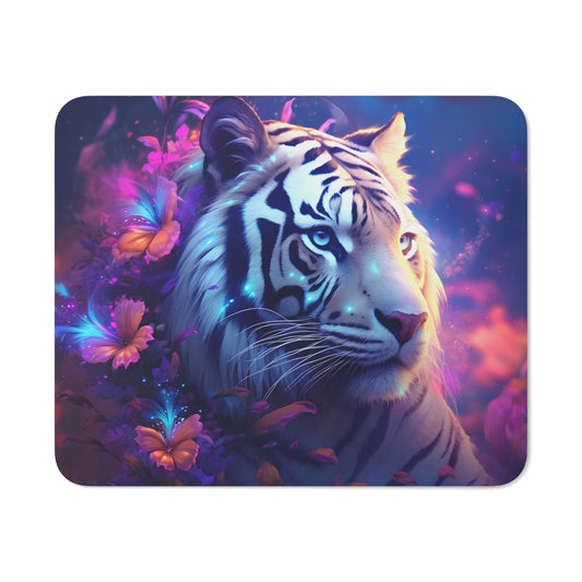 Tapis de Souris Tigre Blanc Féérique  Art Fantastique avec Papillons & Fleurs Magiques