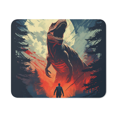 Tapis de Souris Dinosaure T-Rex Géant  Illustration Épique Face à un Homme
