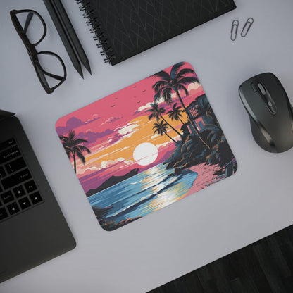 Tapis de Souris Coucher de Soleil Tropical – Paysage Plage Vintage avec Palmiers