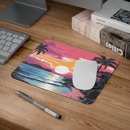 Tapis de Souris Coucher de Soleil Tropical – Paysage Plage Vintage avec Palmiers