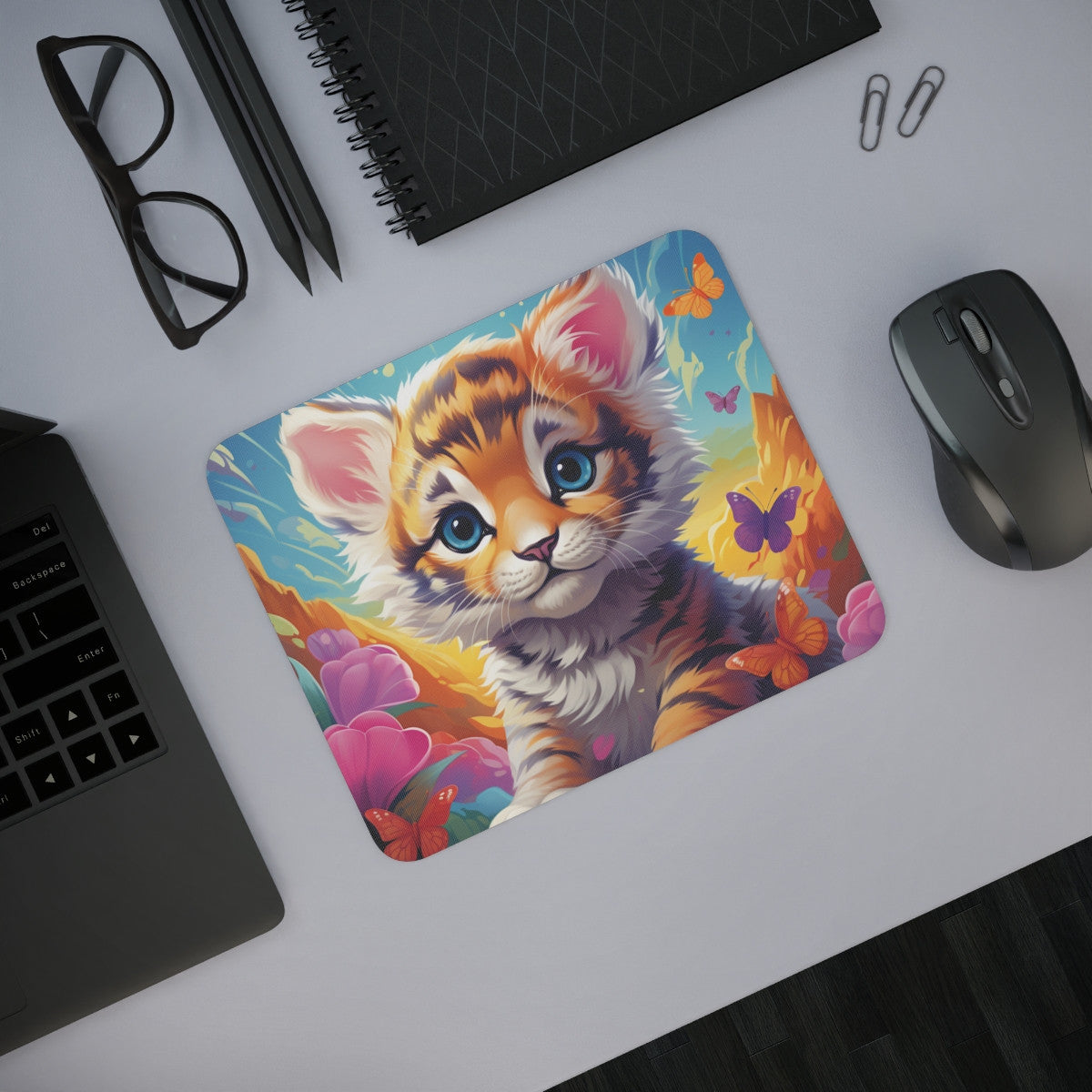 Tapis de Souris Kawaii Chaton Tigre  Design Mignon et Coloré – 22x18 cm
