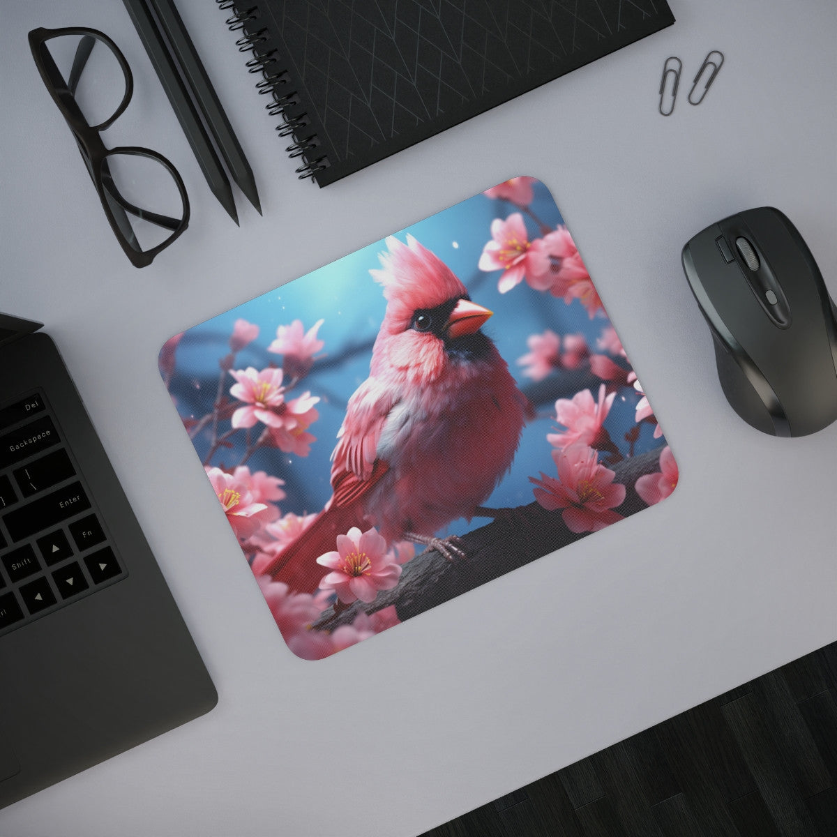 Tapis de Souris Oiseau Cardinal – Illustration Fleurs de Cerisier