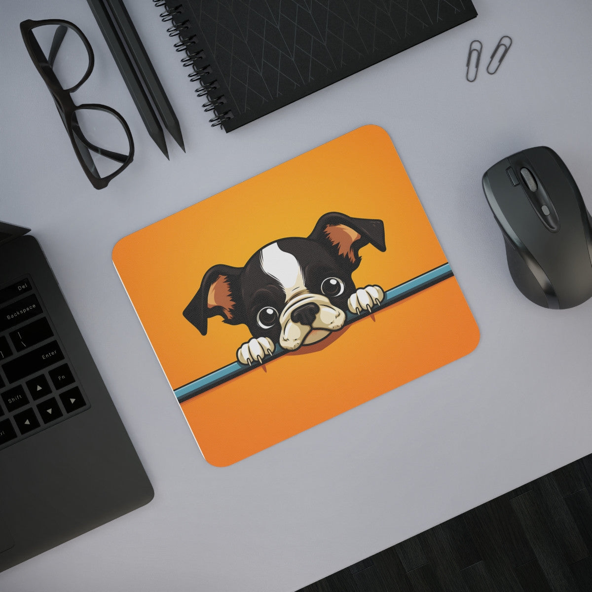 Tapis de Souris Chiot Mignon 22x18 cm – Illustration Cartoon sur Fond OrangE