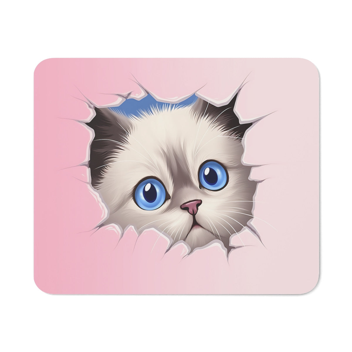 Tapis de Souris Chat Mignon 22x18 cm – Effet 3D Mur Déchiré Rose
