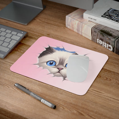 Tapis de Souris Chat Mignon 22x18 cm – Effet 3D Mur Déchiré Rose