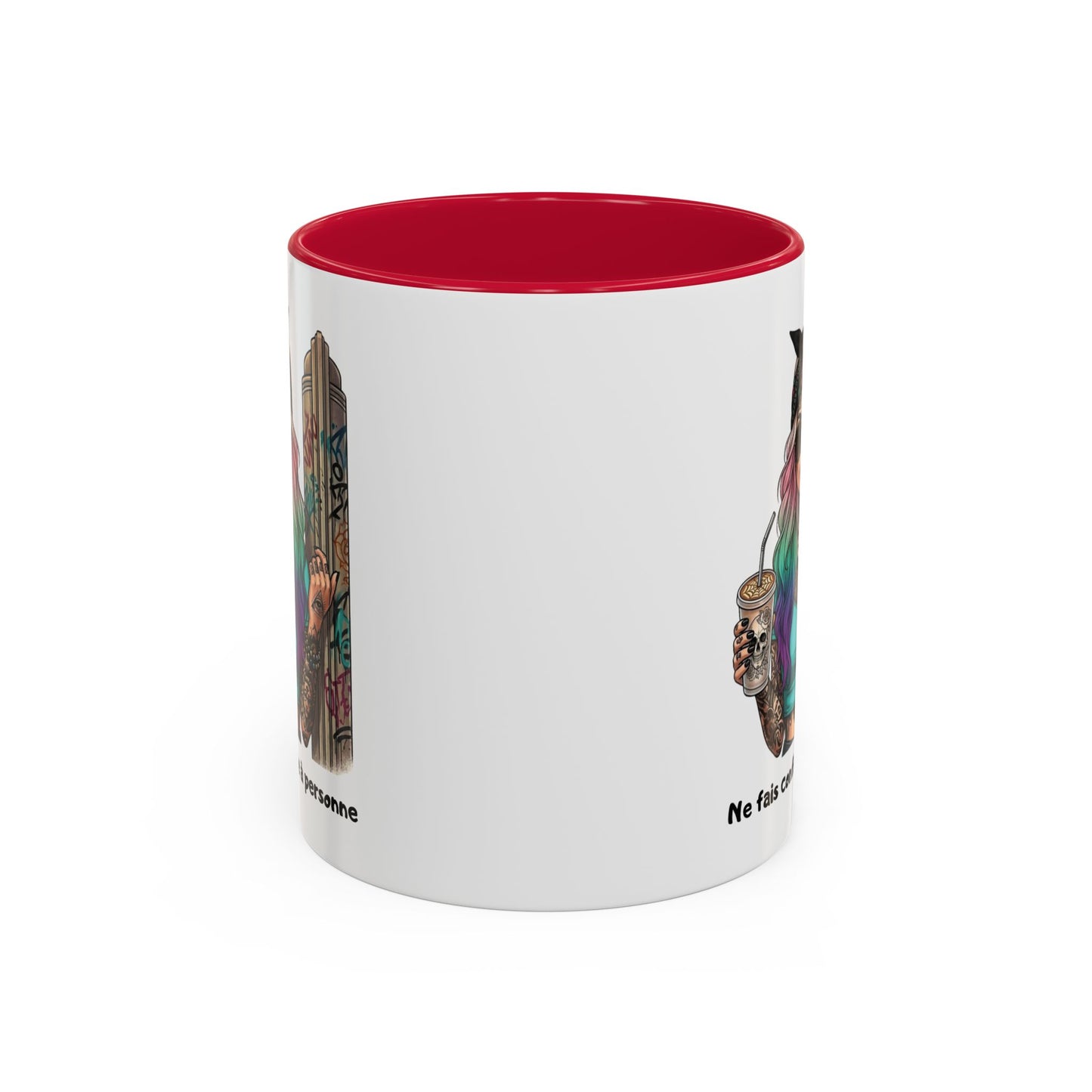 Tasse Femme Tattoo Street Art 325ml – Mug Céramique Design Urbain Coloré Cheveux Multicolores