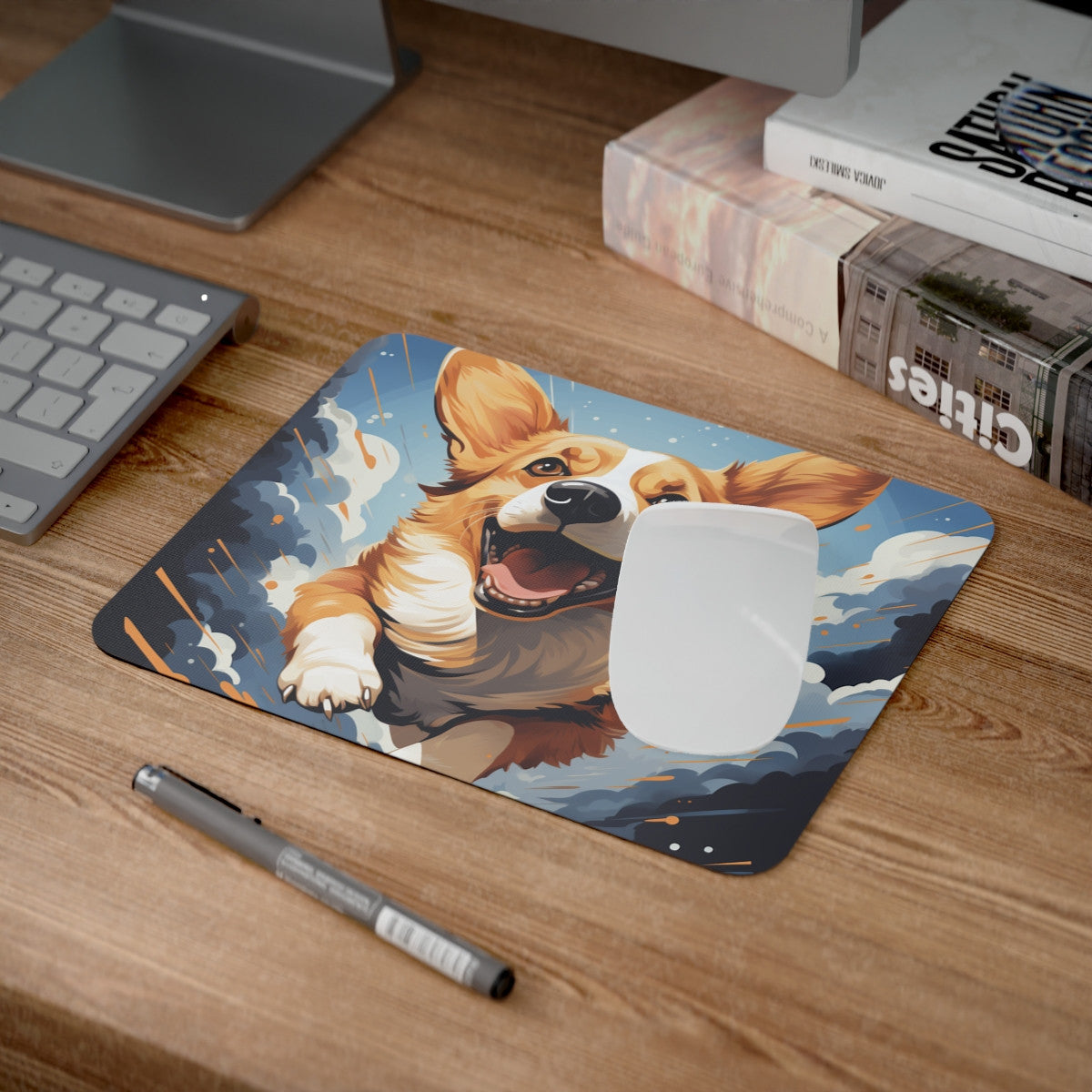 Tapis de Souris Corgi 22x18 cm – Chien Énergique dans un Style BD