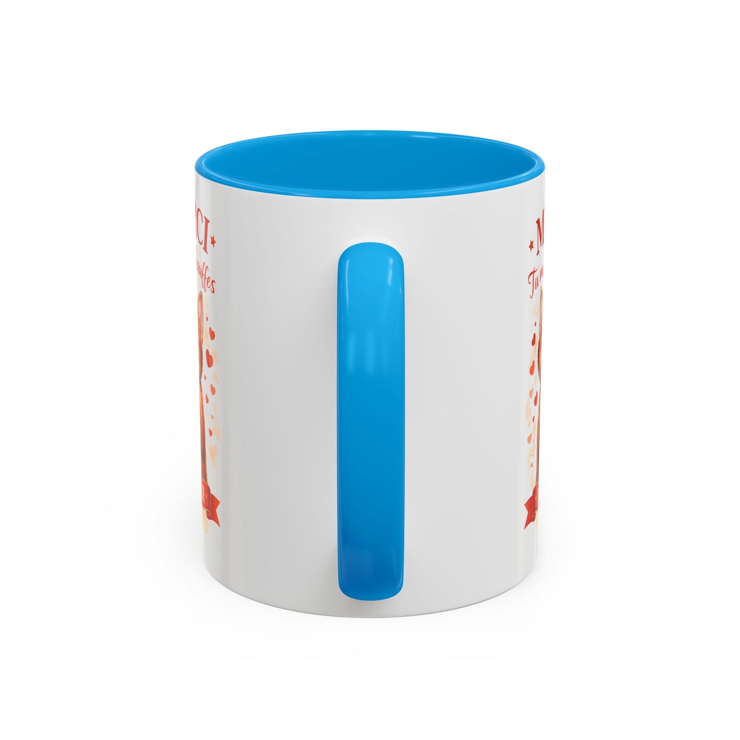 Tasse Chat Mignon Amour “Merci Tu me Réchauffes le Cœur” – Mug Cadeau Chat Affectueux Noir Bleu Rouge