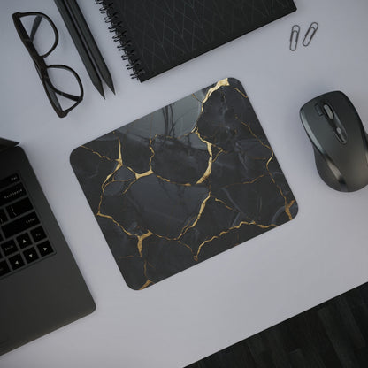 Tapis de Souris Marbre Noir et Or 22x18 cm – Design Élégant & Moderne