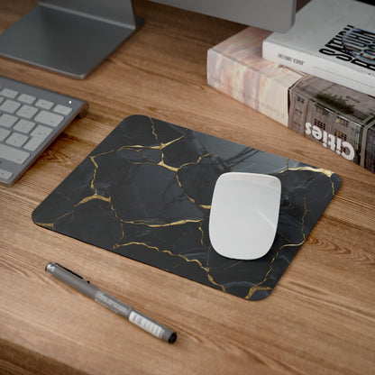 Tapis de Souris Marbre Noir et Or 22x18 cm – Design Élégant & Moderne
