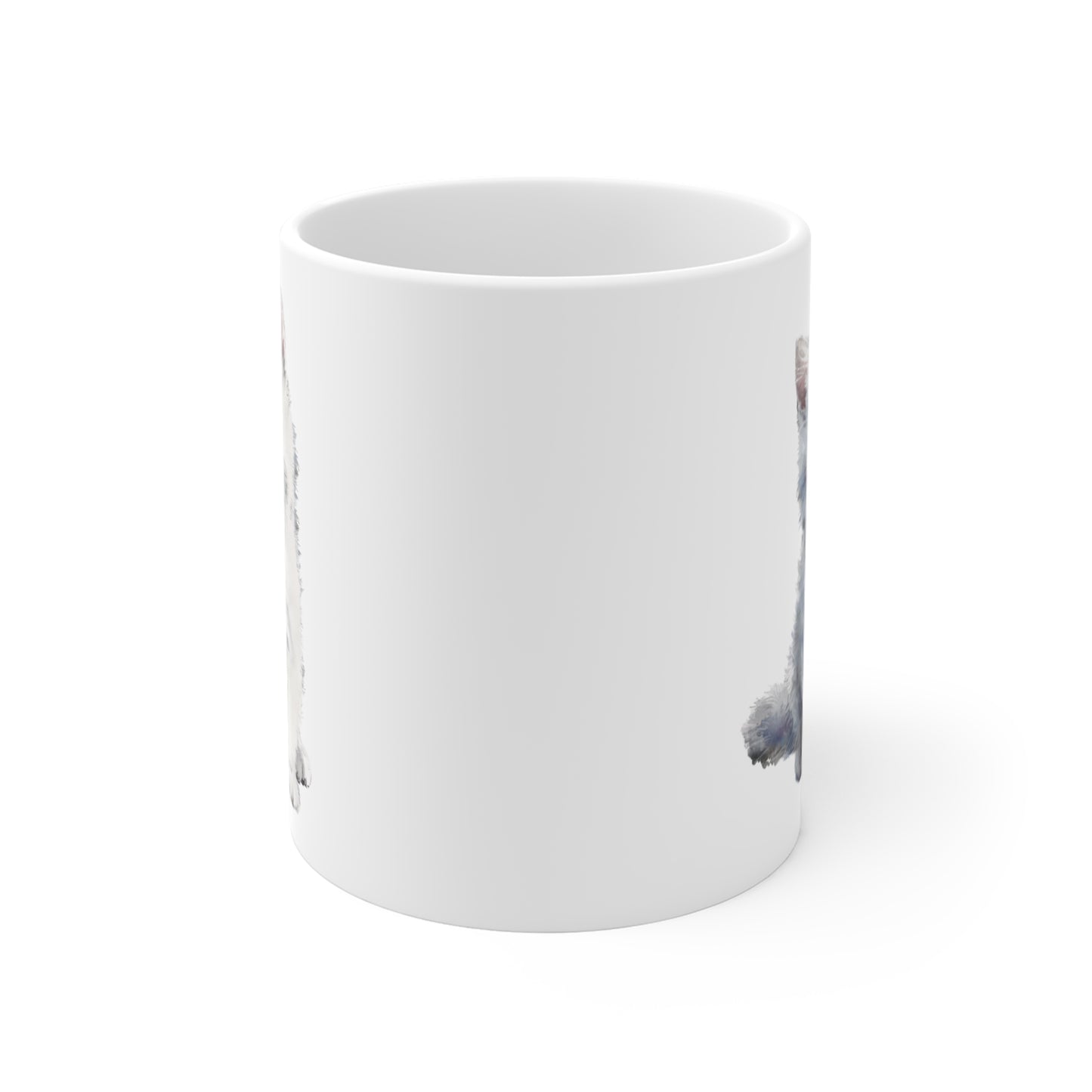 Tasse Chat Blanc Aquarelle – Mug Céramique 325 ml – Cadeau Élégant pour Amoureux des Chats