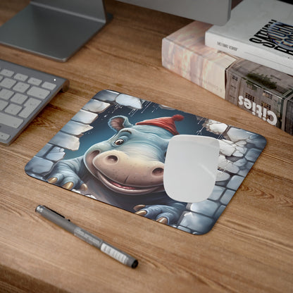 Tapis de Souris 22x18 cm – Design Hippopotame Marrant avec Bonnet Rouge