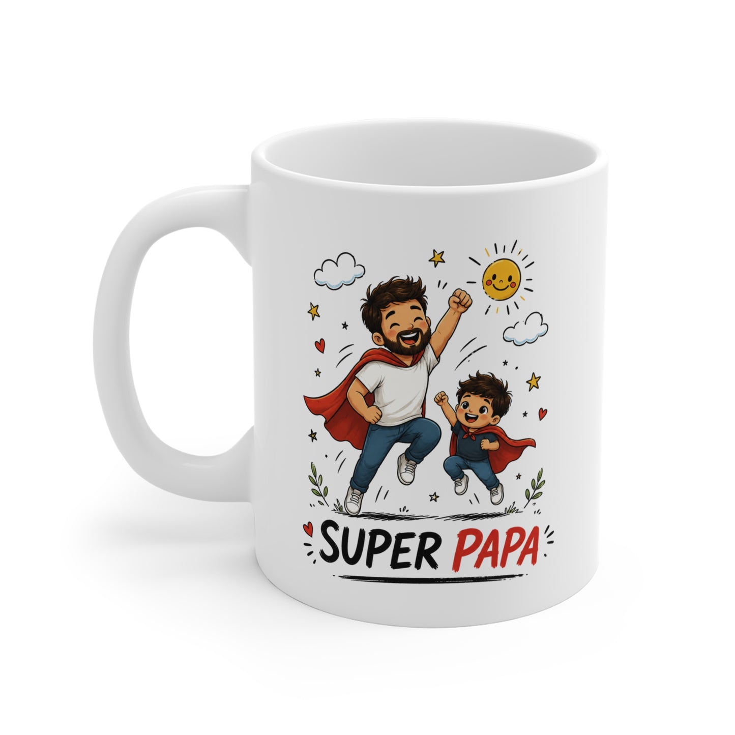 Tasse Super Papa – Mug Papa Héros avec Enfant – Cadeau Fête des Pères Original 325ml