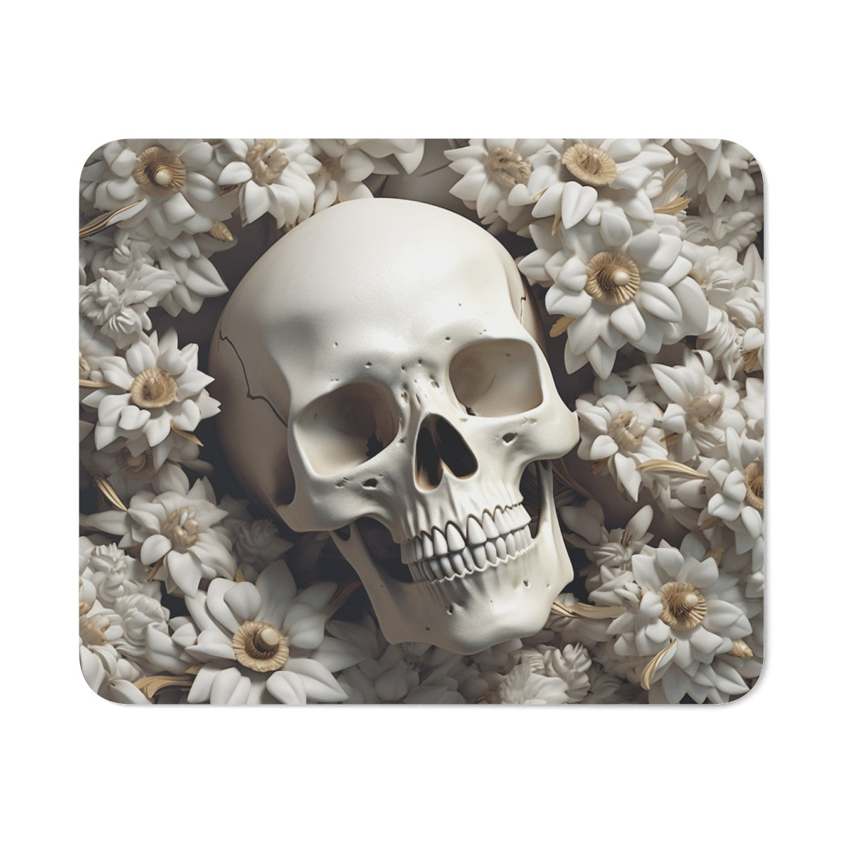 Tapis de souris 22x18 cm – Crâne & Fleurs Blanches