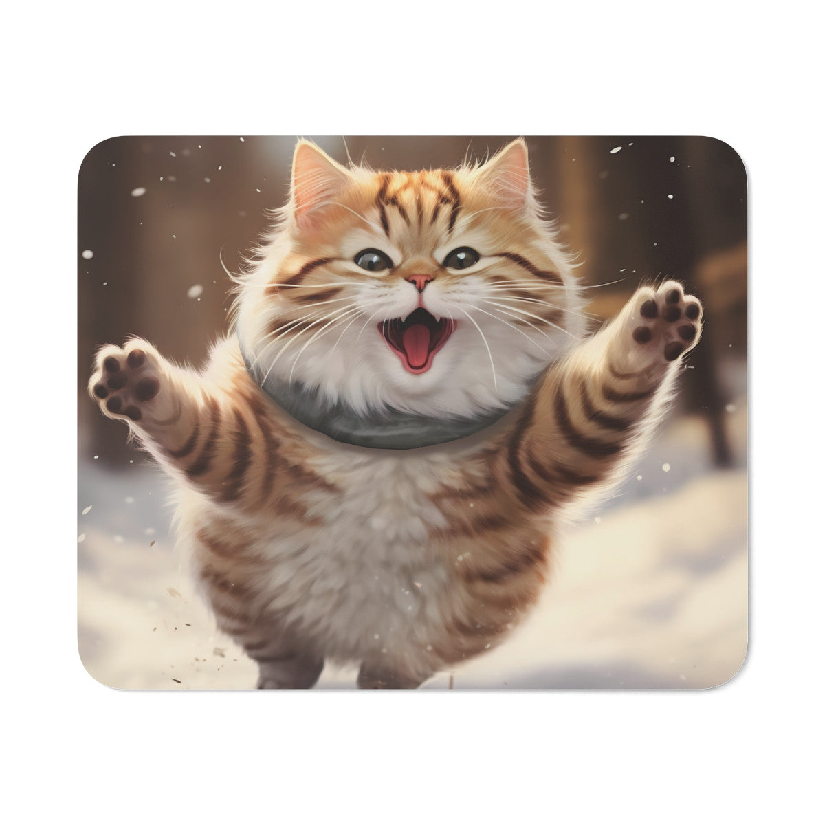 Tapis de souris 22x18 cm – Chat Hiver Bondissant – Illustration Mignonne
